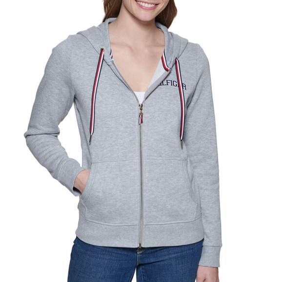 Tommy Hilfiger Front Zip Hoodie Gray Sweatshirt Women's XL (or Men's / Unisex) - Picture 1 of 16